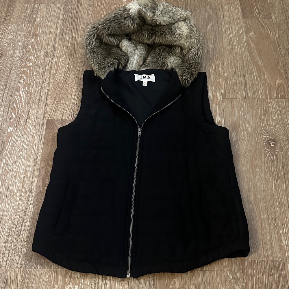 JACK by BB Dakota Black Vest with Plush Fur Trim